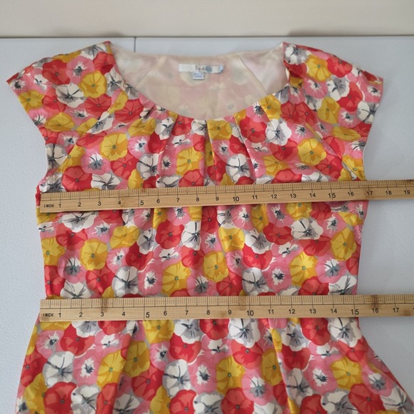 Boden Silk Floral Poppy Print Cap Sleeve Pleated Shift Dress Pink Yellow US 8 - Picture 6 of 9